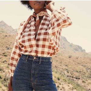 SOLD Doen x Heather Taylor O’Keefe Nutmeg Brown Gingham Top XS